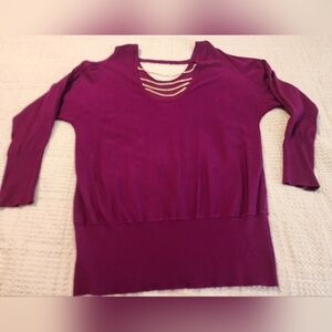 Thalia Sodi Women's Vibrant Plum Purple Lightweight Sweater Chain Accents Large